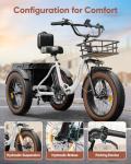 Electric Tricycle for Adults, 20" Fat Tire 3 Wheel Electric Trike with 960W Rear Motor, Range,Differential for Safety, 25MPH Cargo Tricycle with 2 Basket, 48V 648Wh Removable Battery Ebike 55Miles WH