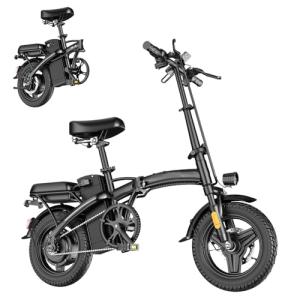 Folding Electric Bike for Adults, 500W Motor, 23MPH, 14" Mini Ebike | Pedal Assist | 30° Uphill | Shock Absorbers | 48V12AH Removable Battery | UL 2849 | Dual Disc Brake | 38 Miles PAS Range
