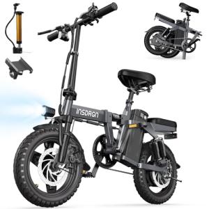 INSDRGN Electric Bike for Adults Peak 650W, 20 MPH Folding E Bike, 48V Removable Li Battery Ebike, Top 45 Miles PAS Range, 14" Fat Tire Bikes, with USB Charging Phone Holder, UL2849 Certified, Grey