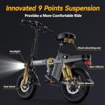 INSDRGN Electric Bike for Adults Peak 650W, 20 MPH Folding E Bike, 48V Removable Li Battery Ebike, Top 45 Miles PAS Range, 14" Fat Tire Bikes, with USB Charging Phone Holder, UL2849 Certified, Grey