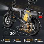 INSDRGN Electric Bike for Adults Peak 650W, 20 MPH Folding E Bike, 48V Removable Li Battery Ebike, Top 45 Miles PAS Range, 14" Fat Tire Bikes, with USB Charging Phone Holder, UL2849 Certified, Grey