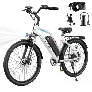 Vipdrive 750W Peak Electric Bike for Adults Commuting, 26" Electric Bicycle with 375Wh Removable Battery, Max 50 Miles Range & 22Mph, 7-Speed E-Bike Includes Pump, Phone Mount & Bike Lock