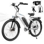 Vipdrive 750W Peak Electric Bike for Adults Commuting, 26" Electric Bicycle with 375Wh Removable Battery, Max 50 Miles Range & 22Mph, 7-Speed E-Bike Includes Pump, Phone Mount & Bike Lock