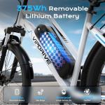 Vipdrive 750W Peak Electric Bike for Adults Commuting, 26" Electric Bicycle with 375Wh Removable Battery, Max 50 Miles Range & 22Mph, 7-Speed E-Bike Includes Pump, Phone Mount & Bike Lock