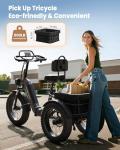 Full Suspension Electric Tricycle for Adults 960W, 20" Fat Tire Wide Seat Electric Trike with Reverse, 48V 720Wh Battery 75 Miles 25MPH Cargo Tricycle with Torque Sensor, Large Basket, Turn Signal