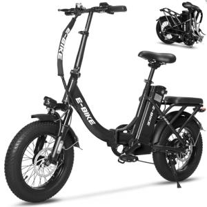 AIWARGOD Electric Bike for Adults, 750W Long Range Foldable Ebike with One/Dual Removable Battery, 40-120 Mile/25-30MPH, 20"/16“ Fat Tire Electric Bicycle (16" Small Folding Ebike, Black-01)