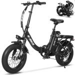 AIWARGOD Electric Bike for Adults, 750W Long Range Foldable Ebike with One/Dual Removable Battery, 40-120 Mile/25-30MPH, 20"/16“ Fat Tire Electric Bicycle (16" Small Folding Ebike, Black-01)