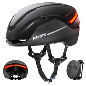 Favoto Smart Bike Helmet with Light – Dual Shell CPSC Certified Ebike Helmet with Turn Signals for Road Cycling City Commuting, Adjustable Fit for Adults Men Women, Black