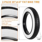 RUHUO 2-Pack 20x4.0 Fat Bike Tire, 20 Inch Mountain Bike Tires & Tubes Set, Folding Replacement Bicycle Tires with Tire Levers for Off-Road Bike, Ebike (Black & White)