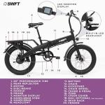 SWFT F.X Electric Folding Fat Tire Bike for Adults- 25 Mile Max Range, 20mph Speed, 20” All Terrain Tires, 3 Level Pedal Assist, LED Display, EBike