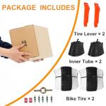 RUHUO 2-Pack 20x4.0 Fat Bike Tire, 20 Inch Mountain Bike Tires & Tubes Set, Folding Replacement Bicycle Tires with Tire Levers for Off-Road Bike, Ebike (Black & White)
