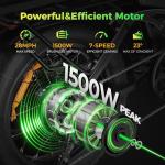 Aipas F3 Electric Bike for Adults with 1500W Motor Peak, 48V 12.8Ah Removable Battery Max 62 Miles 28MPH,20" x 3.0 Fat Tire Folding Electric Bike with 7-Speed and Full Suspension.