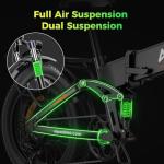 Aipas F3 Electric Bike for Adults with 1500W Motor Peak, 48V 12.8Ah Removable Battery Max 62 Miles 28MPH,20" x 3.0 Fat Tire Folding Electric Bike with 7-Speed and Full Suspension.