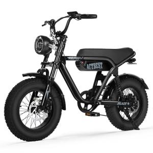 ACTBEST Blaze 16"/20" Electric Bike for Adults/Teens, Peak 1200W/1500W, 55-75 Miles, 499WH/748WH Fat Tire Ebike, 25Mph/28Mph+ Full Suspension Electric Motorcycle on Mountains/Snow/Sandy,G