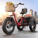 QRONGE Electric Tricycle for Adults 960W Peak, 36V 15AH Battery Ebike 50 Miles Range with Large Rear Basket, Electric Trike 20" Fat Tire, Max 25MPH 3 Wheel Folding Electric Trike for Adults(Lava)