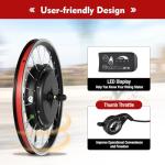 LNUJIUN 20'' E-Bike Front Wheel Conversion Kit 48V 1000W Electric Bicycles Hub Motor Kit with LED Display & Brushless Controller Front Wheel Hub Assembly Motor Kit