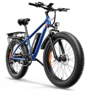 AMYET EB26 Electric Bike for Adults Peak 1500W Electric Bicycle 48V 15AH (720WH) Battery Electric Bike 26" Fat Tire Mountain 28mph 7 Speed Gears Shock Absorber Ebike (Blue)