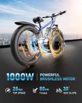 AMYET EB26 Electric Bike for Adults Peak 1500W Electric Bicycle 48V 15AH (720WH) Battery Electric Bike 26" Fat Tire Mountain 28mph 7 Speed Gears Shock Absorber Ebike (Blue)