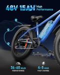 AMYET EB26 Electric Bike for Adults Peak 1500W Electric Bicycle 48V 15AH (720WH) Battery Electric Bike 26" Fat Tire Mountain 28mph 7 Speed Gears Shock Absorber Ebike (Blue)