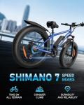 AMYET EB26 Electric Bike for Adults Peak 1500W Electric Bicycle 48V 15AH (720WH) Battery Electric Bike 26" Fat Tire Mountain 28mph 7 Speed Gears Shock Absorber Ebike (Blue)