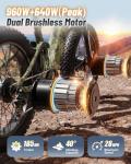 PUCKIPUPPY Dual Motor Electric Bike for Adults, 48V 20AH Battery, Full Suspension 26" Fat Tire E Bike, 28MPH 80Miles Range Mountain Electric Bicycle, 7 Speed, Golden Retriever