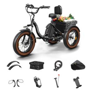 Electric Tricycle for Adults, 20" Fat Tire 3 Wheel Electric Trike with 960W Rear Motor, 48V 648Wh Removable Battery Ebike 55Miles Range, 25MPH Cargo Tricycle with Basket, Differential for Safety BLA