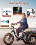 Electric Tricycle for Adults, 20" Fat Tire 3 Wheel Electric Trike with 960W Rear Motor, 48V 648Wh Removable Battery Ebike 55Miles Range, 25MPH Cargo Tricycle with Basket, Differential for Safety BLA