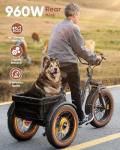 Electric Tricycle for Adults, 20" Fat Tire 3 Wheel Electric Trike with 960W Rear Motor, 48V 648Wh Removable Battery Ebike 55Miles Range, 25MPH Cargo Tricycle with Basket, Differential for Safety BLA