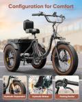 Electric Tricycle for Adults, 20" Fat Tire 3 Wheel Electric Trike with 960W Rear Motor, 48V 648Wh Removable Battery Ebike 55Miles Range, 25MPH Cargo Tricycle with Basket, Differential for Safety BLA
