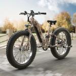 PUCKIPUPPY Electric Bike for Adults 960W(Peak), 48V 20AH Battery Adult Electric Bicycles, 26" Fat Tire Full Suspension Step-Thru Ebike, 28MPH Mountain Ebike, 7 Speed, 80Miles Range Camouflage