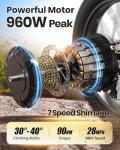 PUCKIPUPPY Electric Bike for Adults 960W(Peak), 48V 20AH Battery Adult Electric Bicycles, 26" Fat Tire Full Suspension Step-Thru Ebike, 28MPH Mountain Ebike, 7 Speed, 80Miles Range Camouflage