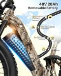PUCKIPUPPY Electric Bike for Adults 960W(Peak), 48V 20AH Battery Adult Electric Bicycles, 26" Fat Tire Full Suspension Step-Thru Ebike, 28MPH Mountain Ebike, 7 Speed, 80Miles Range Camouflage