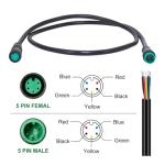Ebike Extension Cable for Electric Bike Gear Sensor, Waterproof Connector 2 Pin / 3 Pin / 5 Pin for Ebike Lighting and Extended Ebike Display (Green 5 Pin Female to Male)
