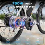 Vipdrive Peak 750W Ebikes for Adults, 26” City Electric Bike with 48V 7.8Ah Battery 50 Miles 22 mph, Commuter Adult Electric Bicycles with 7 Speed, Suspension Fork,Bike Lock, Phone Mount (White)