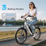 Vipdrive Peak 750W Ebikes for Adults, 26” City Electric Bike with 48V 7.8Ah Battery 50 Miles 22 mph, Commuter Adult Electric Bicycles with 7 Speed, Suspension Fork,Bike Lock, Phone Mount (White)