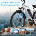 Vipdrive Peak 750W Ebikes for Adults, 26” City Electric Bike with 48V 7.8Ah Battery 50 Miles 22 mph, Commuter Adult Electric Bicycles with 7 Speed, Suspension Fork,Bike Lock, Phone Mount (White)