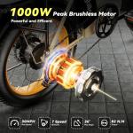 Foldable Electric Bike for Adults, 30+MPH, 48V 20Ah Removable Lithium Battery up to 80Miles, 20" Fat Tire 1000W Peak Motor Dirt Ebike Adult Electric Bicycle for Beach Mountain E Bike Yellow