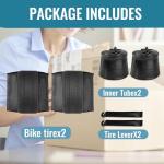 Hycline E-Bike Fat Tire Replacement Set: 26x4.0 Inch Folding Bicycle Tires Plus Bike Tubes and Tire Levers Compatible with Urban Street Mountain or 3-Wheel Bikes (2 Pairs)