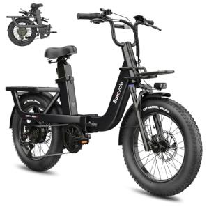 Electric Bikes for Adults with 750W/1500W Peak Motor 20" Fat Tire E Bike with 28 MPH 90 Miles Max Range 48V Removable Battery Folding EBike Electric Bicycle Mountain Commuter Bikes Cargo E-bike, Black