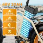 1000W Folding Electric Bike, 48V 20AH Large Removable Battery E Bike, 30+MPH, 80 Miles Max Range, 20" Fat Tire Electric Bicycle for Adults, Adult Electric Bicycles for Commute Beach Snow,Sandstorm