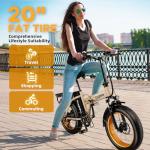 1000W Folding Electric Bike, 48V 20AH Large Removable Battery E Bike, 30+MPH, 80 Miles Max Range, 20" Fat Tire Electric Bicycle for Adults, Adult Electric Bicycles for Commute Beach Snow,Sandstorm