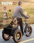 Electric Tricycle for Adults, 20" Fat Tire 3 Wheel Electric Trike with 960W Rear Motor, 48V 648Wh Removable Battery Ebike 55Miles Range, 25MPH Cargo Tricycle with Basket, Differential for Safety BLU