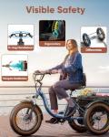 Electric Tricycle for Adults, 20" Fat Tire 3 Wheel Electric Trike with 960W Rear Motor, 48V 648Wh Removable Battery Ebike 55Miles Range, 25MPH Cargo Tricycle with Basket, Differential for Safety BLU