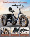 Electric Tricycle for Adults, 20" Fat Tire 3 Wheel Electric Trike with 960W Rear Motor, 48V 648Wh Removable Battery Ebike 55Miles Range, 25MPH Cargo Tricycle with Basket, Differential for Safety BLU