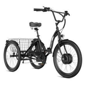 ANCHEER Electric Tricycle for Adults, Peak 600W Electric Trike, 24" 499Wh Folding 3 Wheel Ebike for Adults & Seniors, 15.5MPH & 55Miles Electric Bike, Rear Differential, Rear Basket (Black Tricycle)