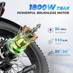 M1 Pro Electric Bike, 1800W Peak Motor Electric Bike for Adults, 26'' x 4.0'' Fat Tire Ebike, 48V 17.5Ah Electric Mountain Bike, 36MPH 85 Miles, 7 Speed 110NM with Rear Basket, UL Certified