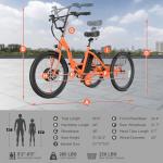 ANCHEER Electric Tricycle for Adults, Peak 600W Electric Trike, 24" 499Wh Folding 3 Wheel Ebike for Adults & Seniors, 15.5MPH & 55Miles Electric Bike, Rear Differential, Rear Basket (Orange Tricycle)