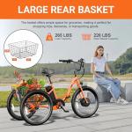 ANCHEER Electric Tricycle for Adults, Peak 600W Electric Trike, 24" 499Wh Folding 3 Wheel Ebike for Adults & Seniors, 15.5MPH & 55Miles Electric Bike, Rear Differential, Rear Basket (Orange Tricycle)