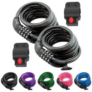 Lumintrail Combination Bike Lock Cable - 6 Feet Bike Locks 2 Pack Heavy Duty Anti Theft with Combinations - Bike Cable Lock Combination with Mounting Brackett (2 Pack, Black)