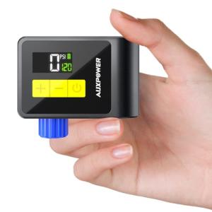 Auxpower Mini Bicycle Pump with Pressure Gauge, 120PSI Electric Portable Bike Pump with Presta and Schrader Valve, Auto Stop, Outdoor Bicycle Tire Pump for Road, Mountain, E-Bike and Sports Balls